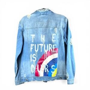 BBJ Los Angeles Distressed Denim Jacket “The Future Is Ours” Graphic M